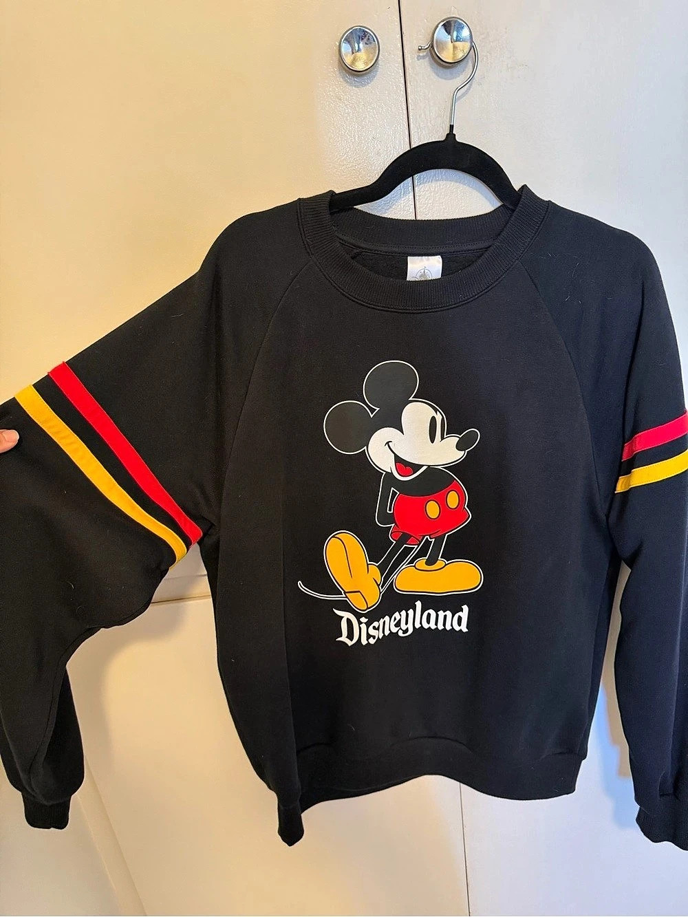 Disney Disneyland Mickey Mouse Stripe Sleeve Sweatshirt Black